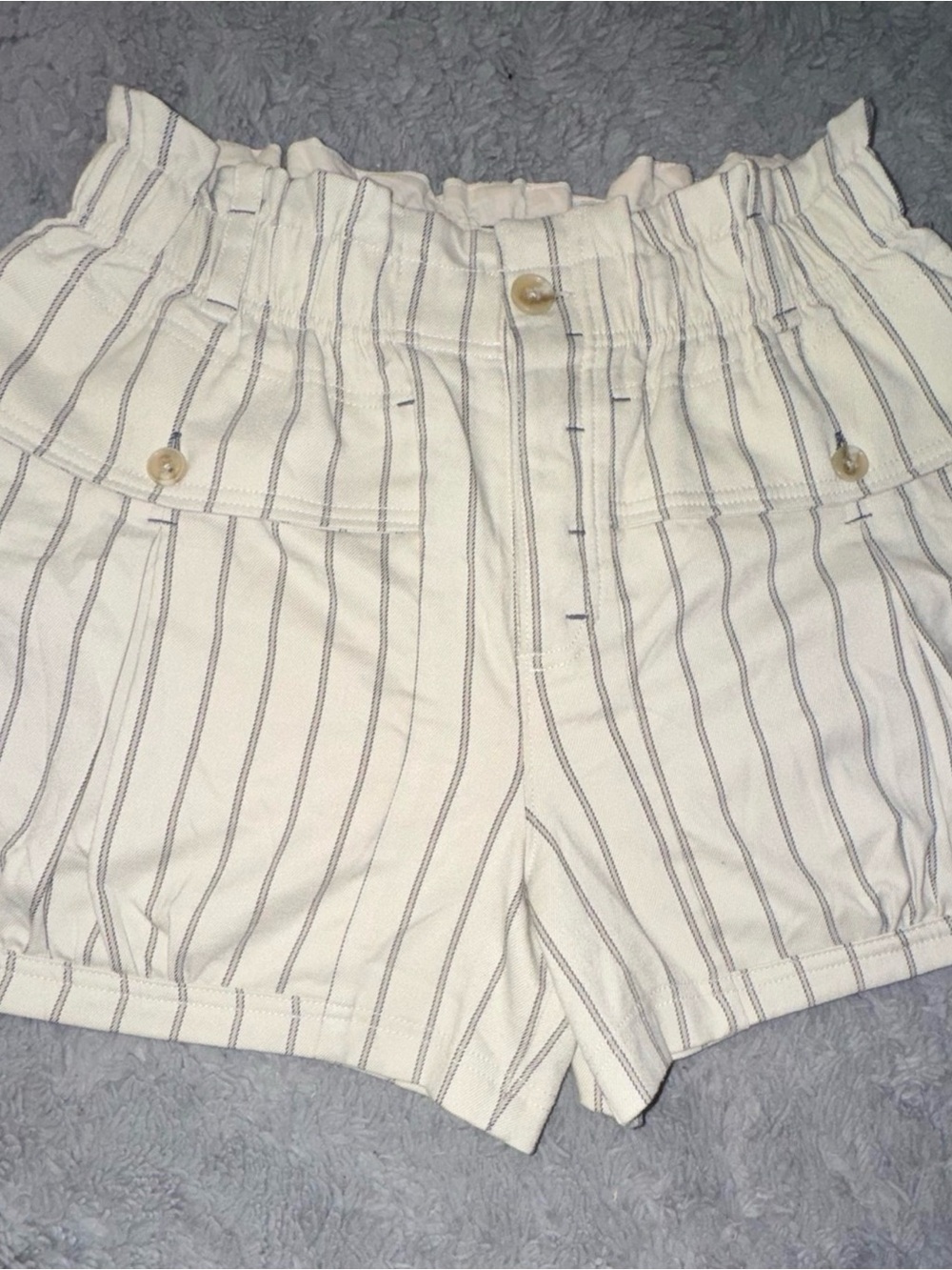 Free People Cream High-Waist Pinstripe Paperbag Shorts